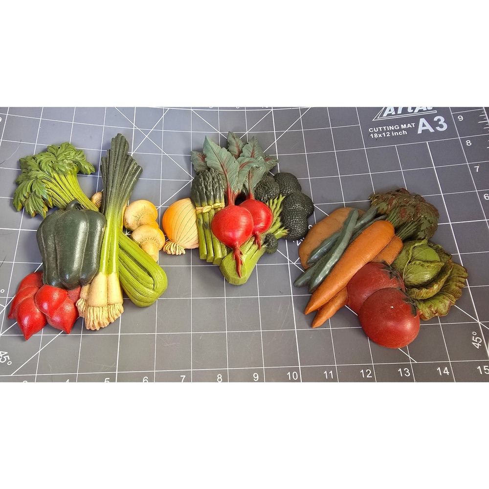 Vintage Homco Home Interiors Vegetable Wall Plaques Set of 3 3313 Kitchen Decor